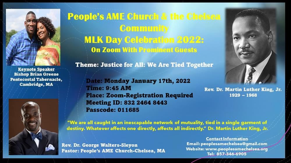 Flyer containing information about People's AME Church Chelsea MLK Day Celebration